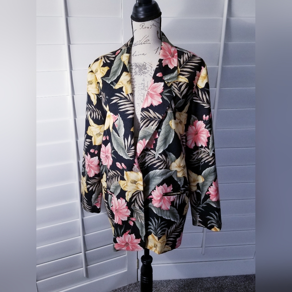 DRESSBARN TROPICAL FLOWER PRINT BLAZER - VINTAGE STYLE